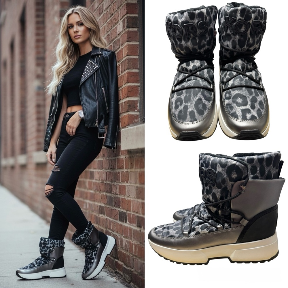 Michael Kors Cassia Black and Gray Cheetah Print Ankle Booties Size 9.5
